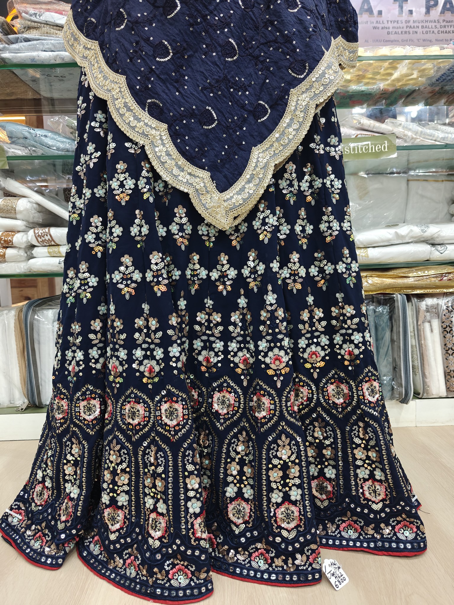  Navy Blue Ghagra with full Tikri Work and Embroidered Dupatta Bridal Jori 